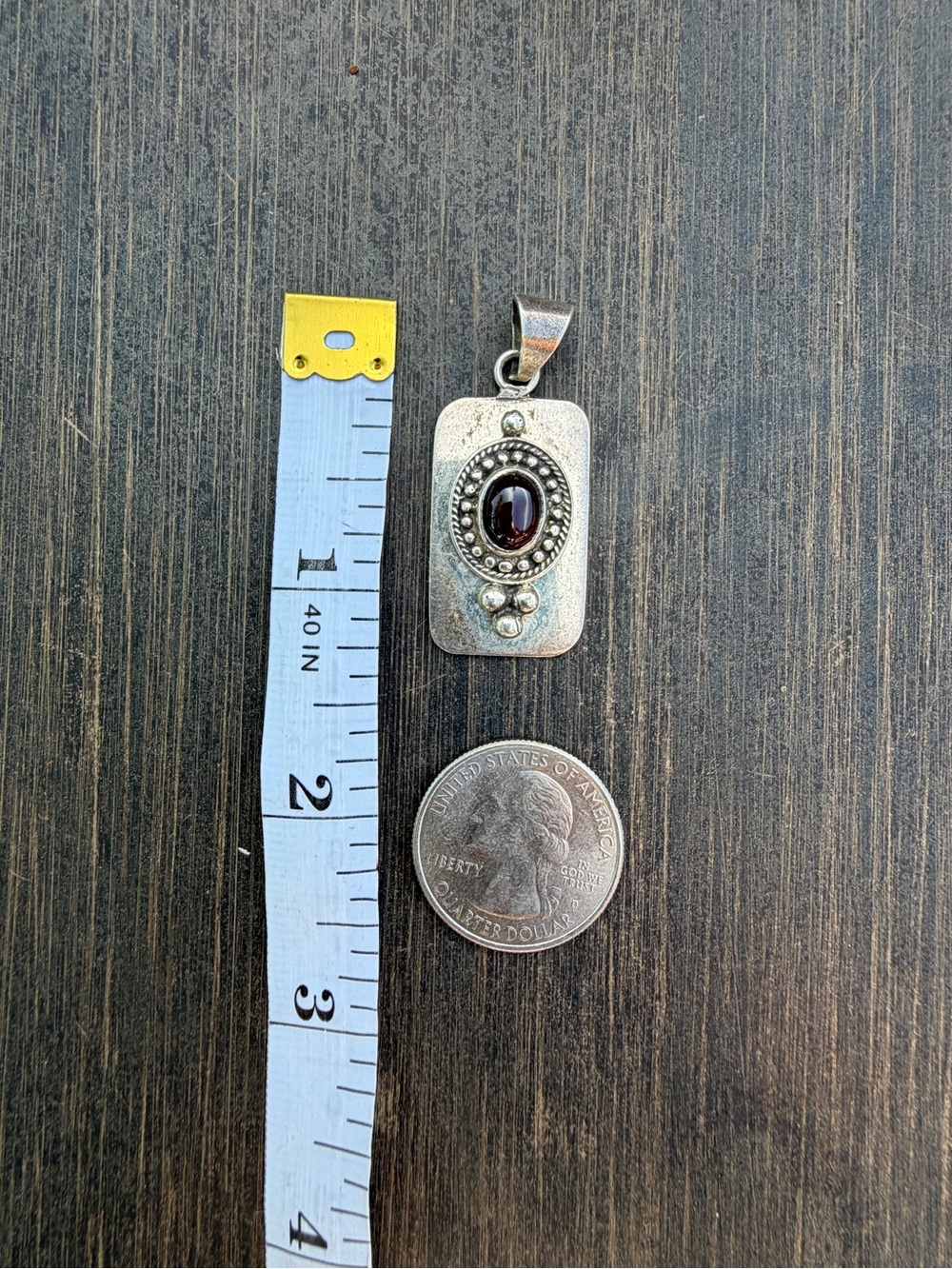 Vintage 925 Mexico Sterling Silver Garnet Pendant Boho Statement Necklace Charm - Picture 4 of 5